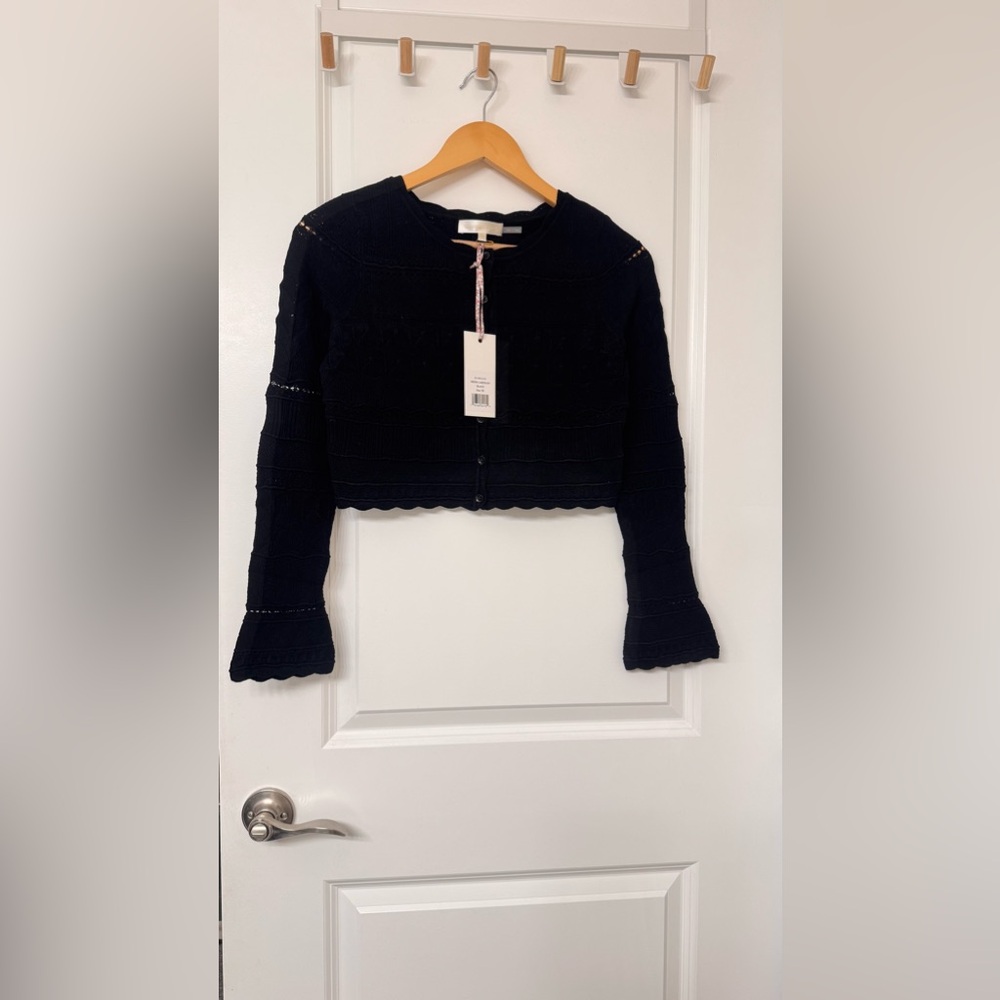 LOVESHACKFANCY MEDIA POINTELLE KNIT CARDIGAN IN BLACK, brand new, never worn. - Picture 13 of 14